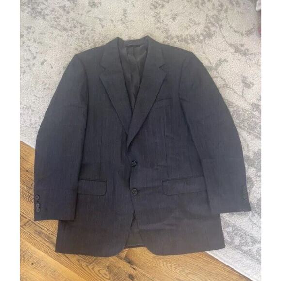 Vintage Made In USA 100% Wool Burberry Striped Blue Blazer Men’s Size: 44 R - Picture 1 of 7